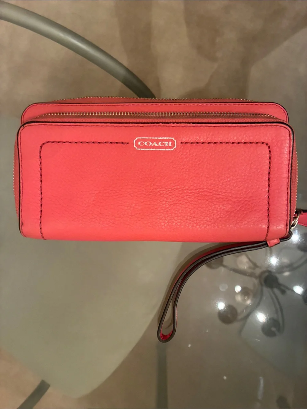 Coach Coral Pebbled Leather Wristlet Clutch with Detachable Strap